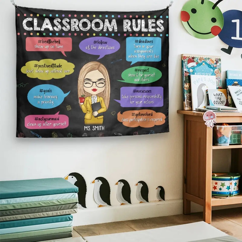 Custom Name Classroom Rules Teacher Gifts - Personalized Tapestry