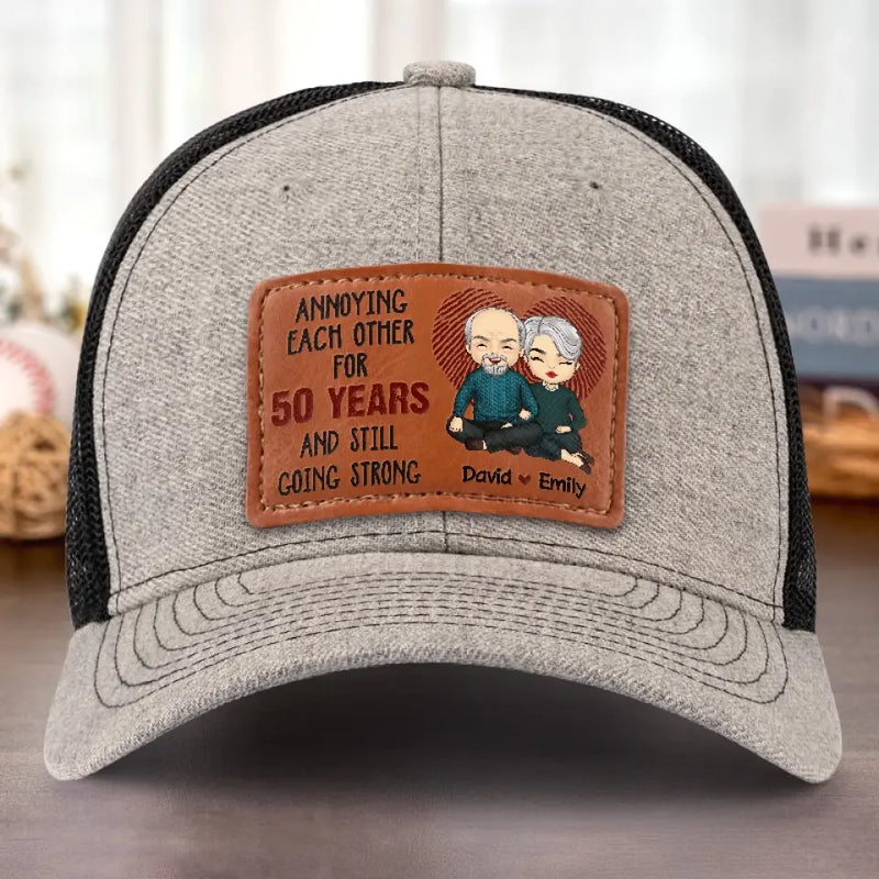 Custom Name Funny 50th Anniversary Gifts for Couples - Personalized Leather Patch Hat