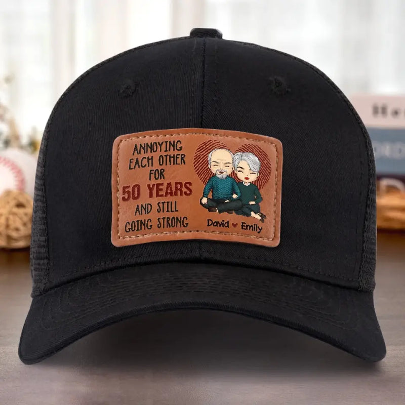 Custom Name Funny 50th Anniversary Gifts for Couples - Personalized Leather Patch Hat