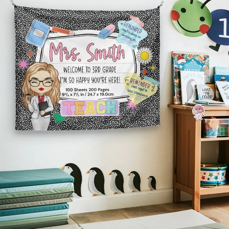 Custom Name 3rd Grade Teacher Classroom Decor - Personalized Tapestry