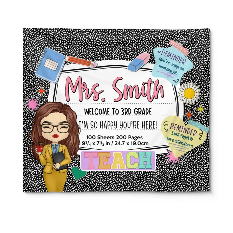 Custom Name 3rd Grade Teacher Classroom Decor - Personalized Tapestry