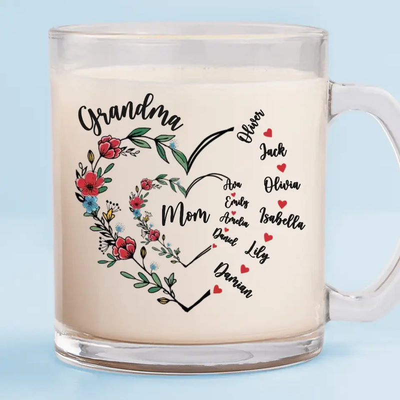 Custom Name Family Tree Gifts for Grandma - Personalized Glass Mug