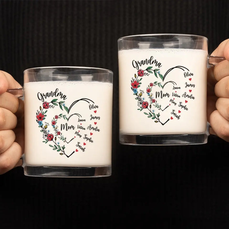 Custom Name Family Tree Gifts for Grandma - Personalized Glass Mug