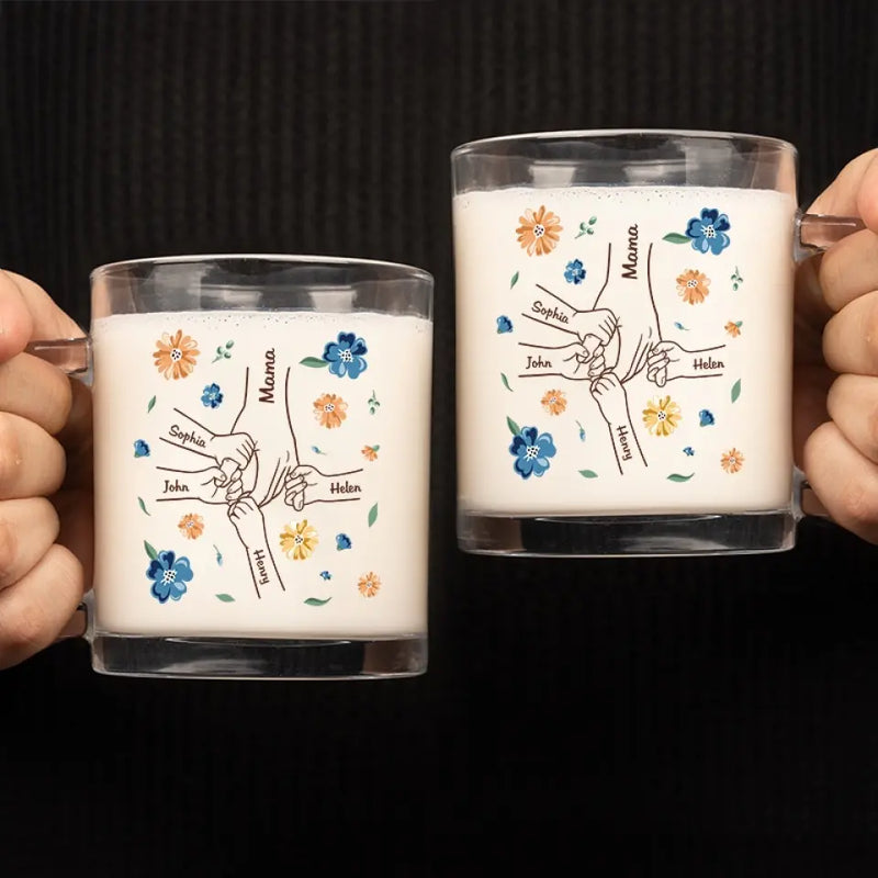 All Love Begins And Ends There - Family Personalized Custom Glass Mug - Gift For Mom, Grandma