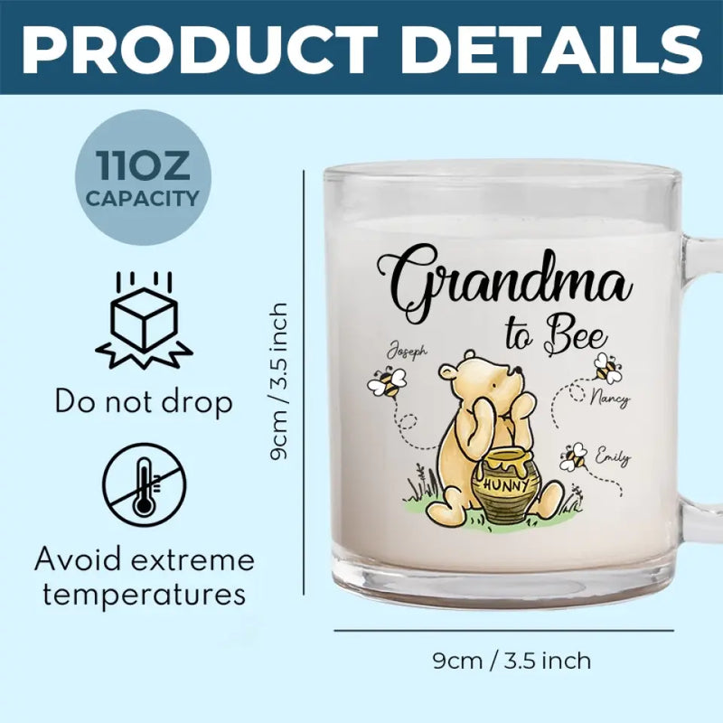 Custom Name Grandma to Bee Gifts for Grandmothers - Personalized Glass Mug
