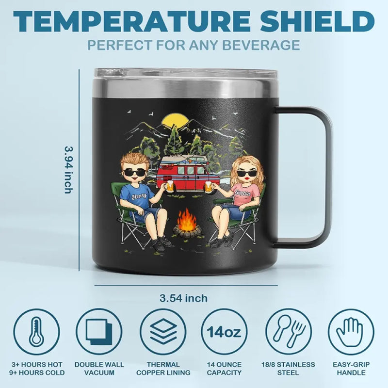 Custom Name Camping Couple Gifts - Personalized 14 Oz Tumbler With Handle