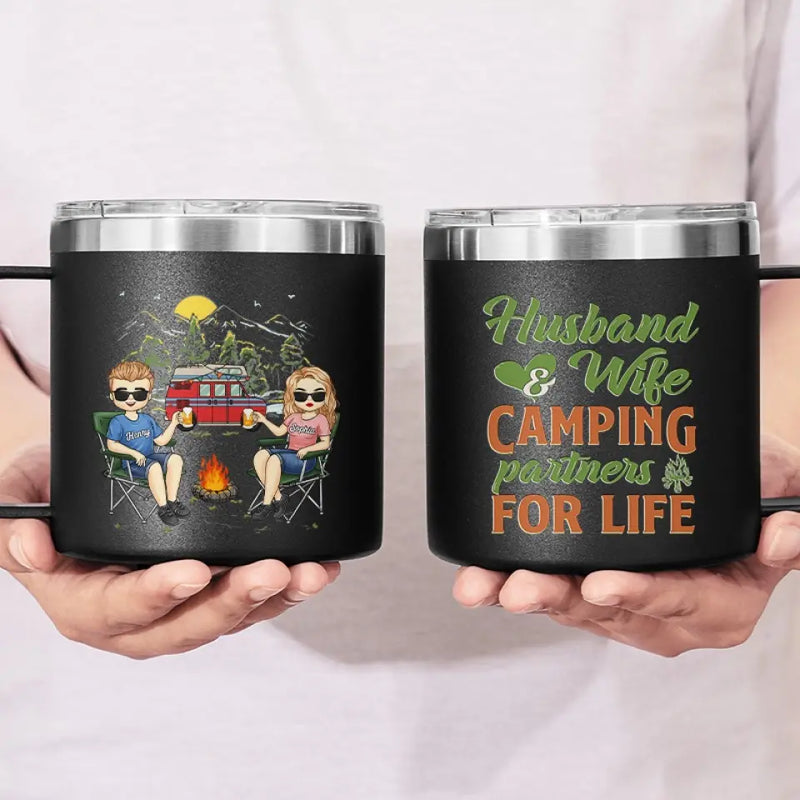 Custom Name Camping Couple Gifts - Personalized 14 Oz Tumbler With Handle