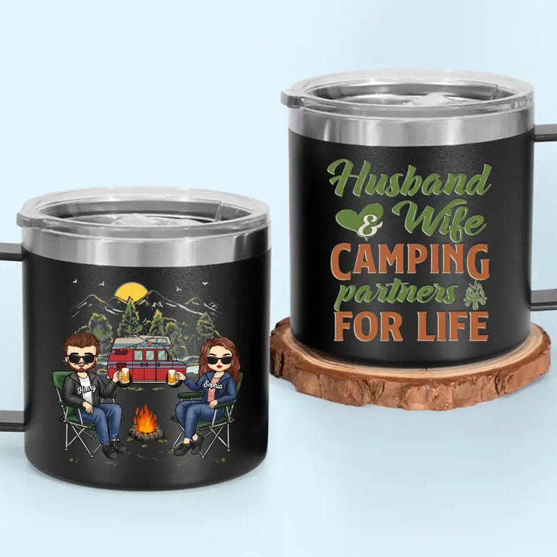 Custom Name Camping Couple Gifts - Personalized 14 Oz Tumbler With Handle