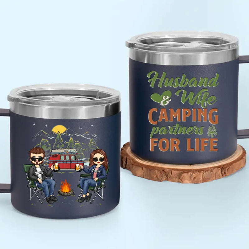 Custom Name Camping Couple Gifts - Personalized 14 Oz Tumbler With Handle