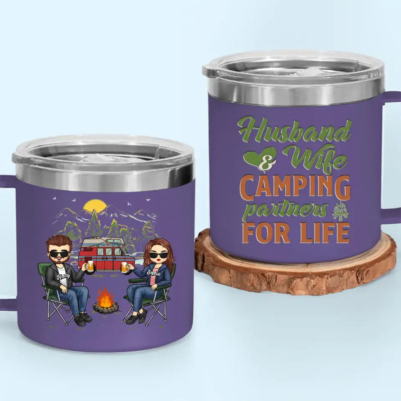 Custom Name Camping Couple Gifts - Personalized 14 Oz Tumbler With Handle