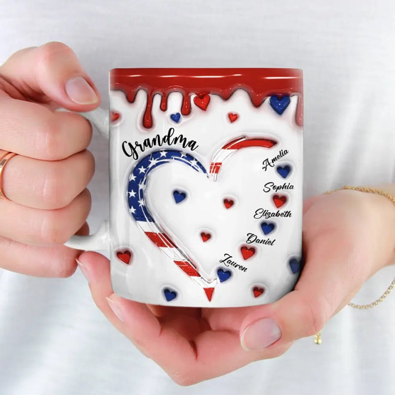 Custom Name Patriotic Heart Gifts for Grandma - Personalized Mugs