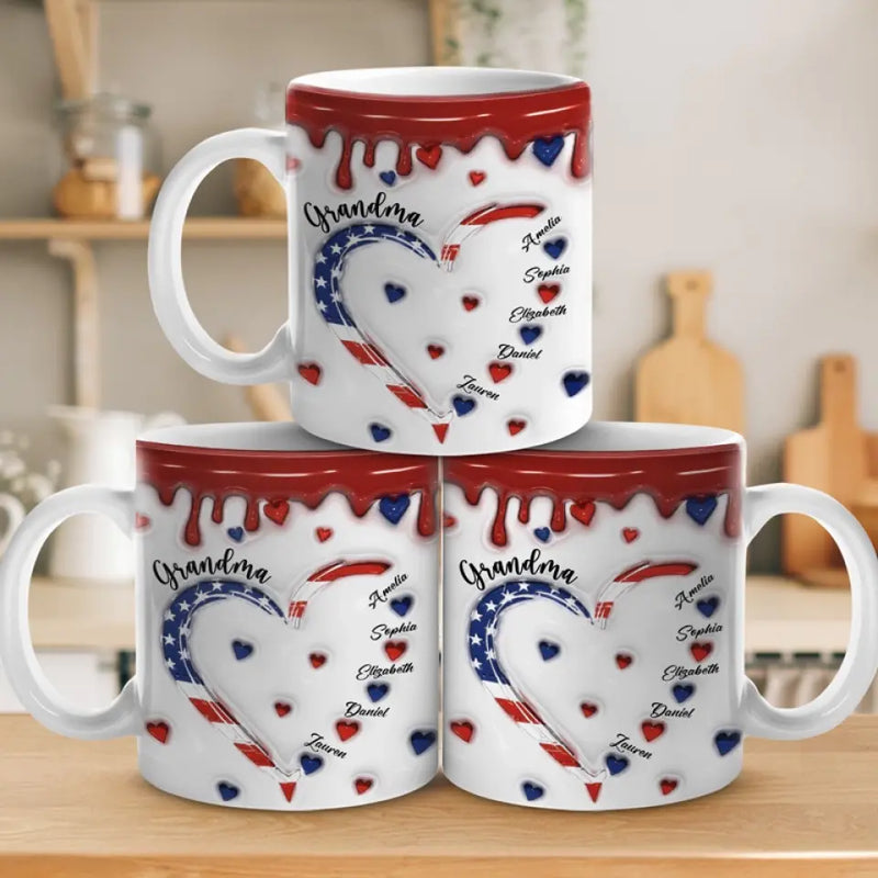 Custom Name Patriotic Heart Gifts for Grandma - Personalized Mugs
