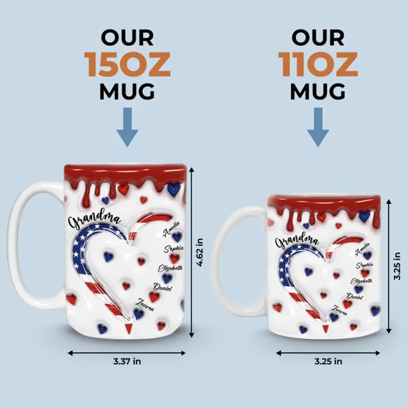 Custom Name Patriotic Heart Gifts for Grandma - Personalized Mugs