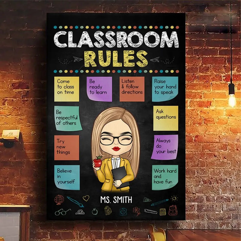 Custom Name Classroom Rules Teacher Decor - Personalized Canvas