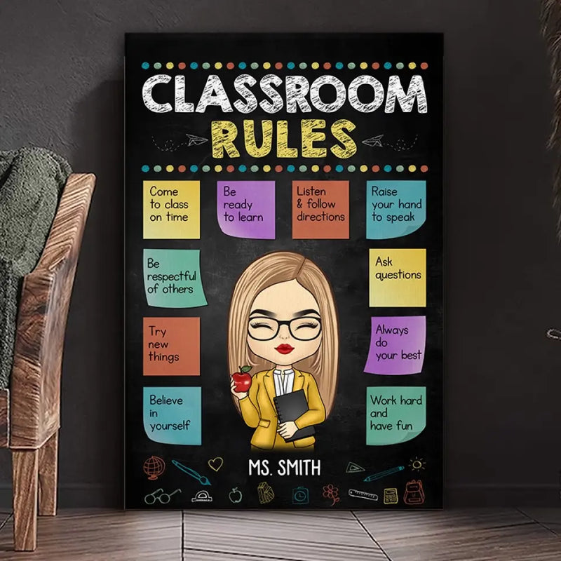 Custom Name Classroom Rules Teacher Decor - Personalized Canvas