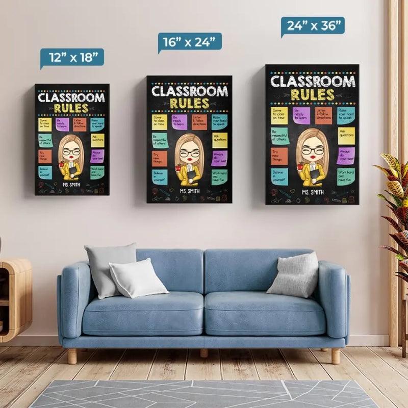 Custom Name Classroom Rules Teacher Decor - Personalized Canvas