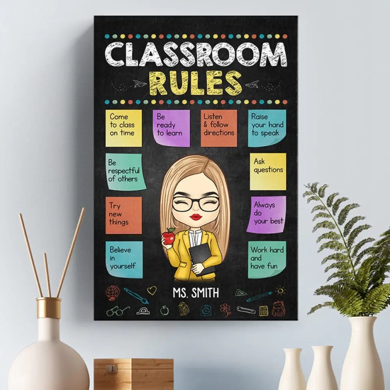 Custom Name Classroom Rules Teacher Decor - Personalized Canvas