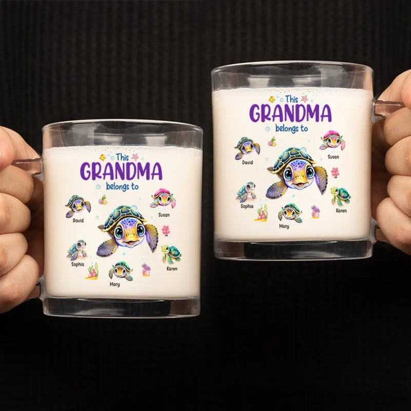 Custom Name Sea Turtle Gifts for Grandma - Personalized Glass Mug