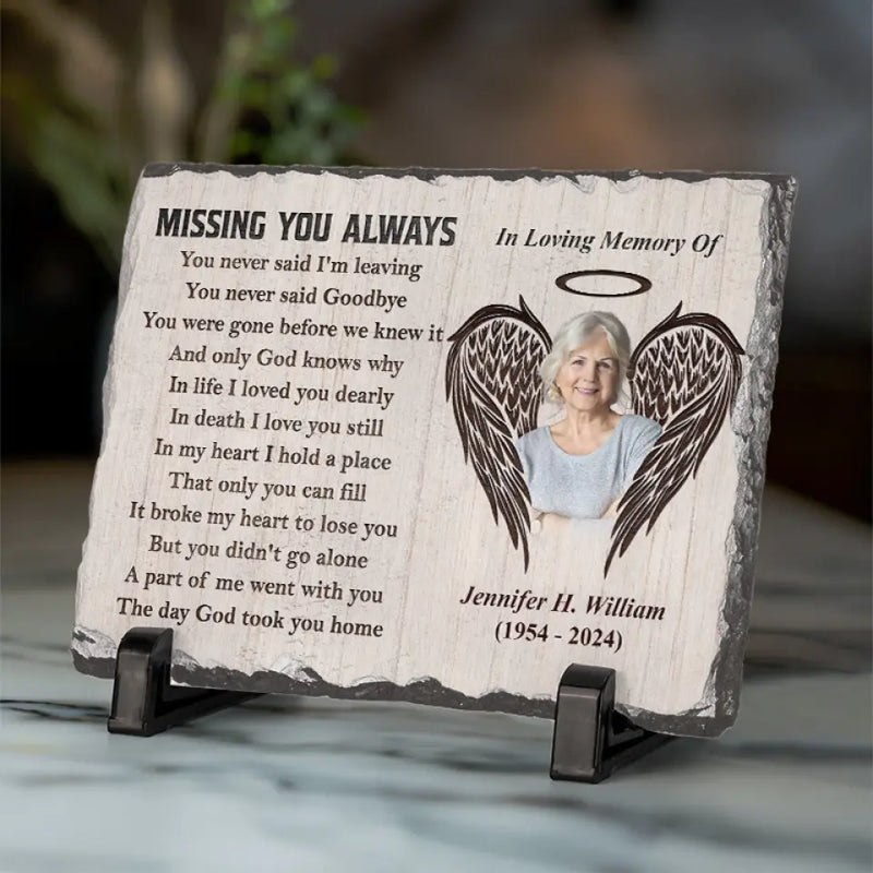Custom Photo Memorial Angel Decor - Personalized Stone With Stand
