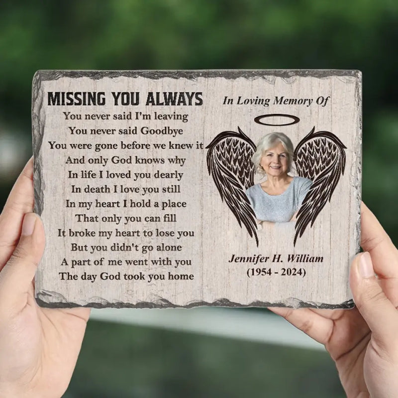 Custom Photo Memorial Angel Decor - Personalized Stone With Stand