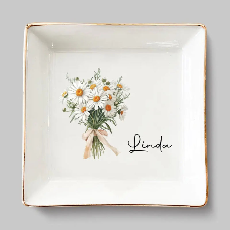 Custom Name Lily of the Valley Bouquet Gift - Personalized Jewelry Dish
