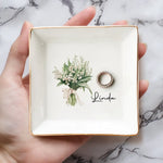 Custom Name Lily of the Valley Bouquet Gift - Personalized Jewelry Dish