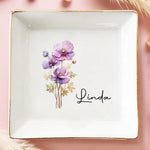 Custom Name Purple Floral Decor - Personalized Jewelry Dish