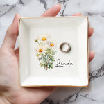 Custom Name Purple Floral Decor - Personalized Jewelry Dish