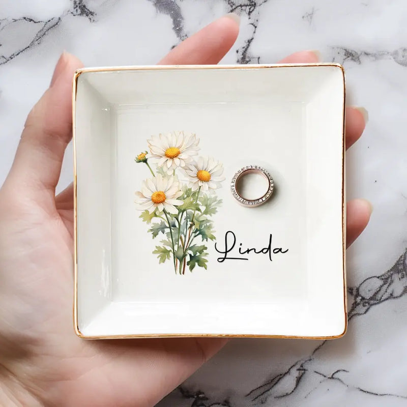 Custom Name Purple Floral Decor - Personalized Jewelry Dish