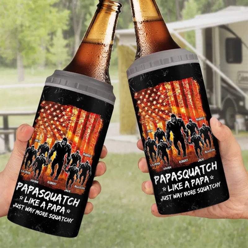 Custom Name Papa Sasquatch Gifts for Dads - Personalized Can Cooler
