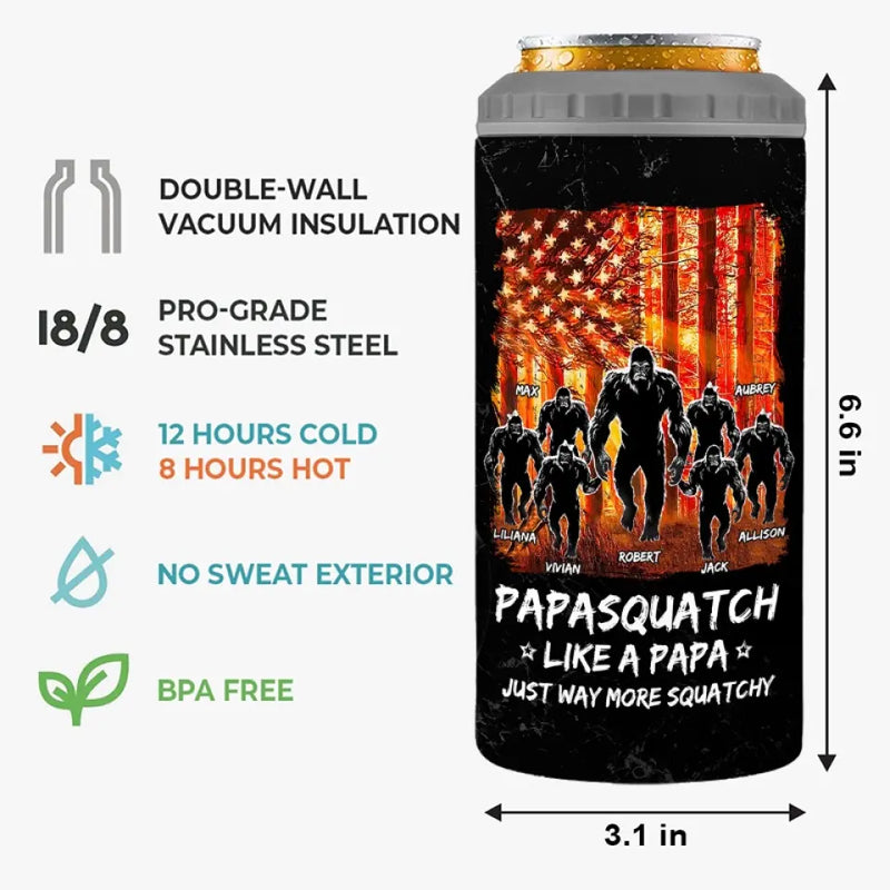 Custom Name Papa Sasquatch Gifts for Dads - Personalized Can Cooler