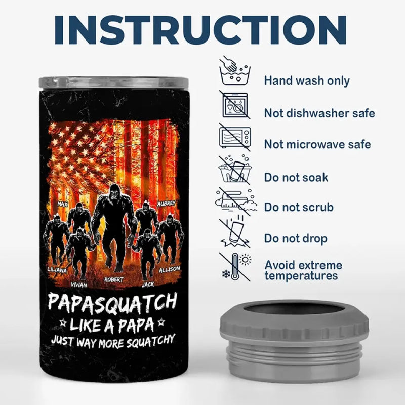 Custom Name Papa Sasquatch Gifts for Dads - Personalized Can Cooler