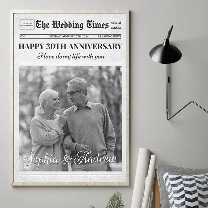 Custom Photo 30th Anniversary Newspaper Gifts for Couples - Personalized Poster