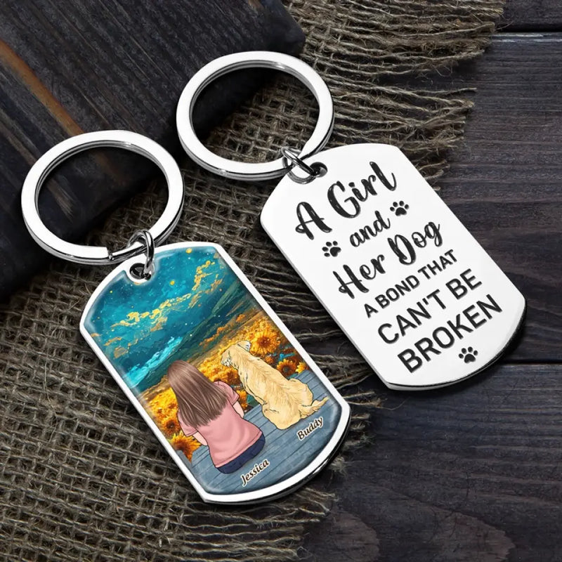 Custom Name Girl and Dog Bond Gifts - Personalized Keychain