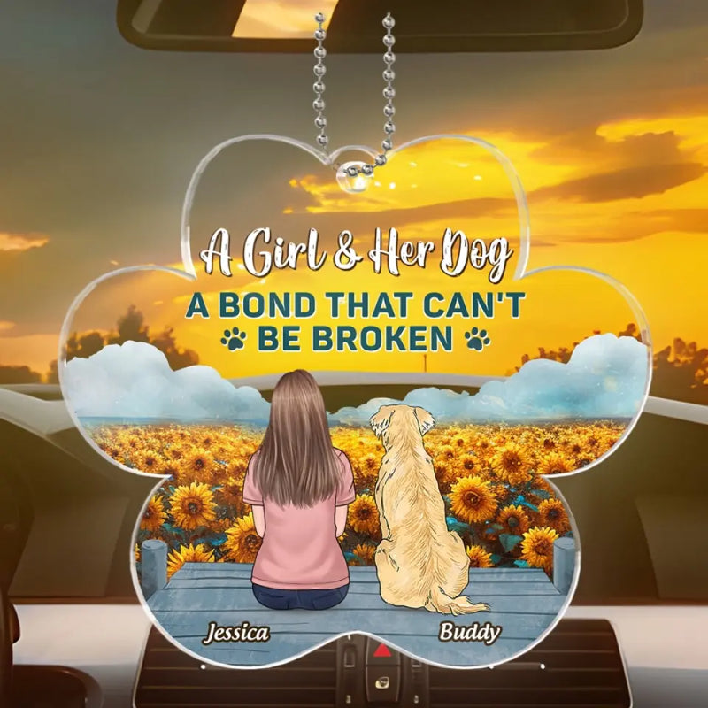 Custom Name Girl and Her Dog Gifts - Personalized Car Ornament