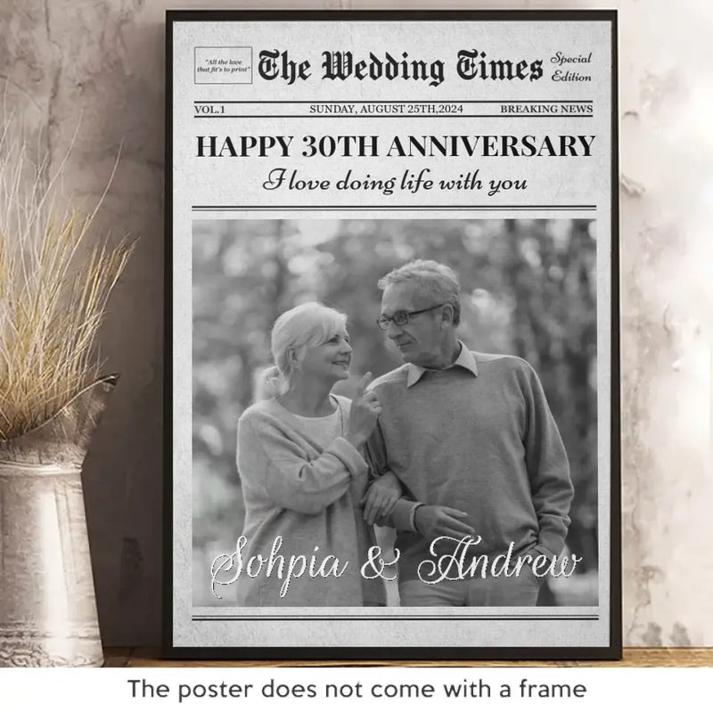 Custom Photo 30th Anniversary Newspaper Gifts for Couples - Personalized Poster