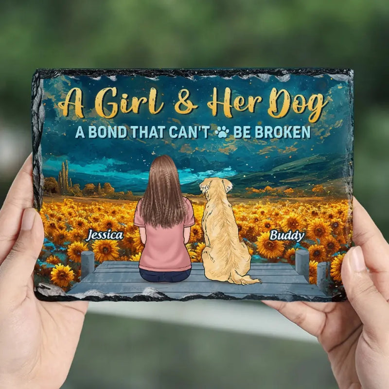 Custom Name Girl and Her Dog Gifts for Dog Lovers - Personalized Stone With Stand
