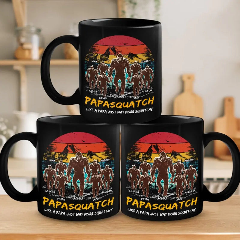 Custom Name Papasquatch Family Gifts for Papa - Personalized Mugs