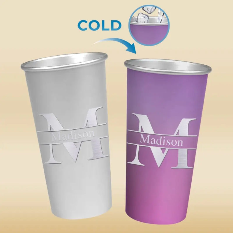 Custom Name Monogram Gift - Personalized Aluminum Changing Color Cup