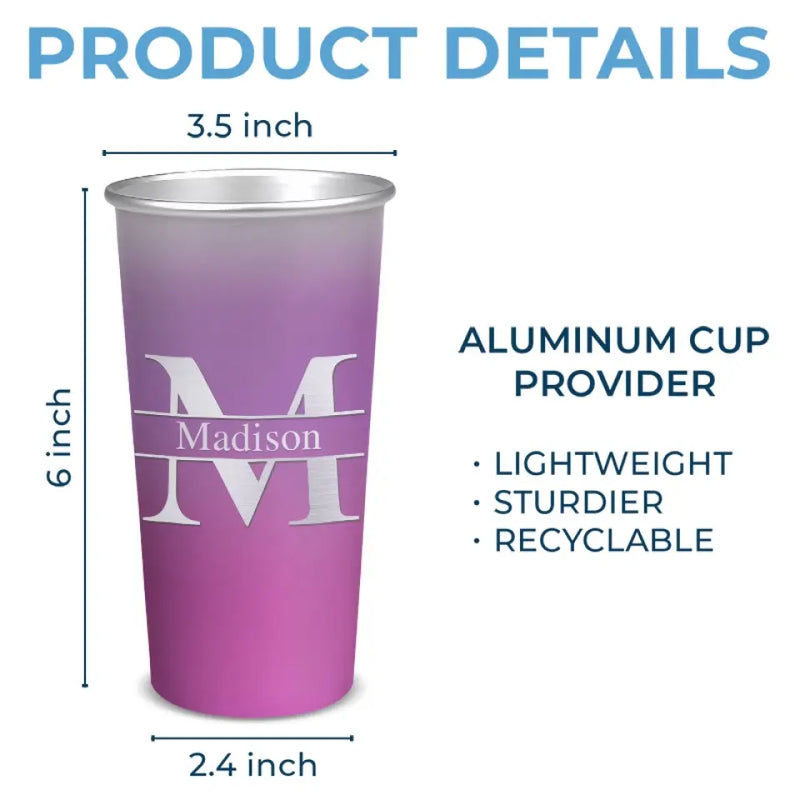 Custom Name Monogram Gift - Personalized Aluminum Changing Color Cup