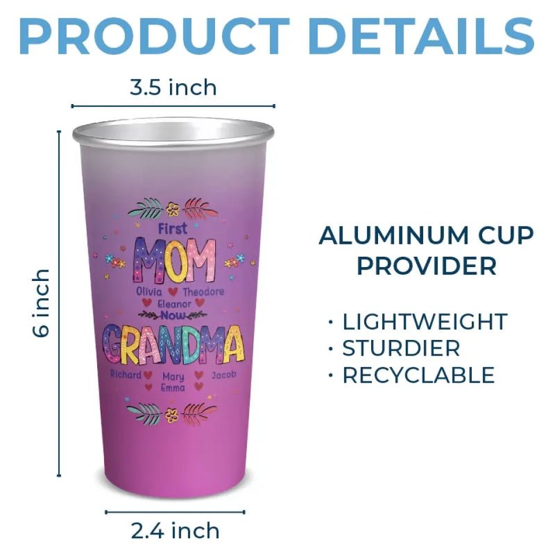 Custom Name First Mom Now Grandma Gifts - Personalized Aluminum Changing Color Cup