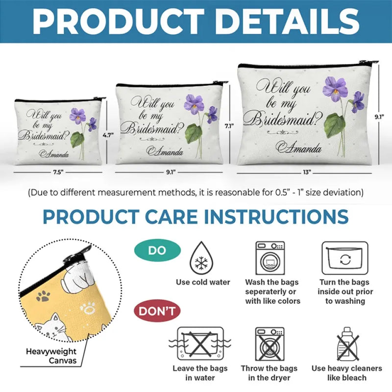 Custom Name Bridesmaid Proposal Gifts - Personalized Cosmetic Bag