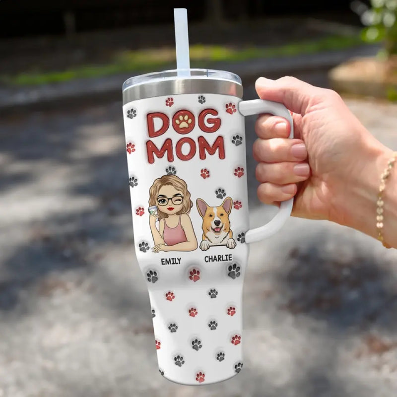 Custom Name Dog Mom Gifts for Dog Lovers - Personalized 40 Oz Tumbler With Handle