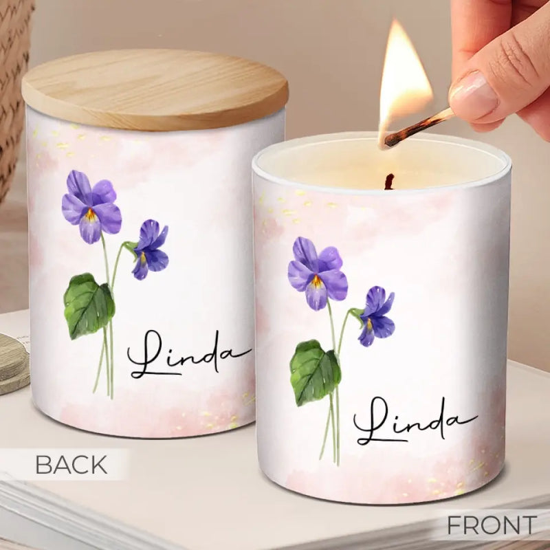 Custom Name Violet Flower Gift - Personalized Scented Candle
