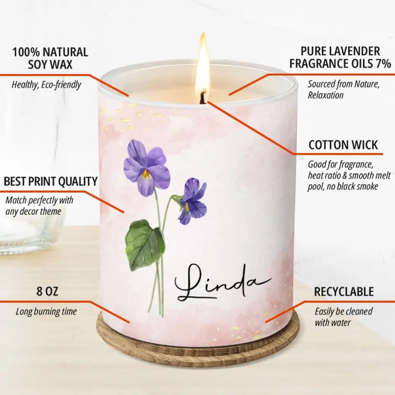Custom Name Violet Flower Gift - Personalized Scented Candle