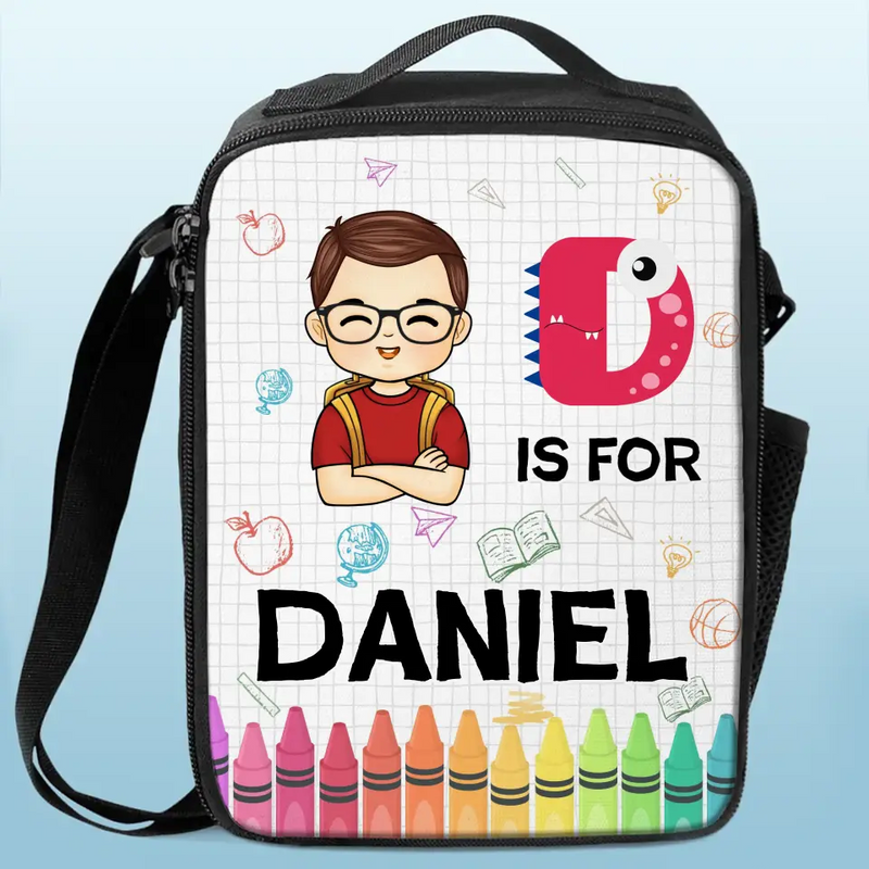 Custom Name Dinosaur Alphabet Gifts for Kids - Personalized Lunch Bag