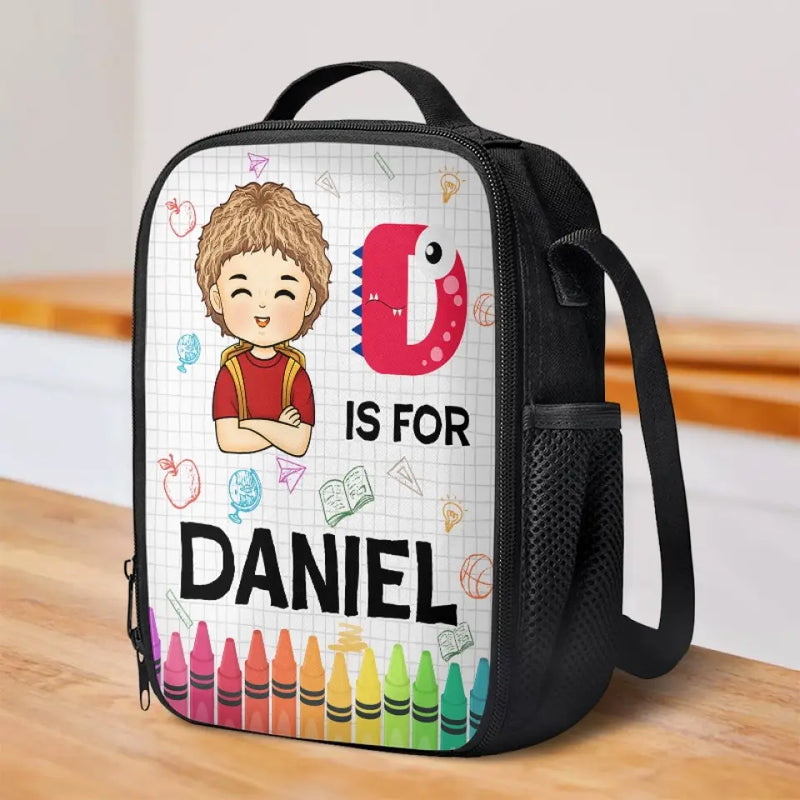 Custom Name Dinosaur Alphabet Gifts for Kids - Personalized Lunch Bag