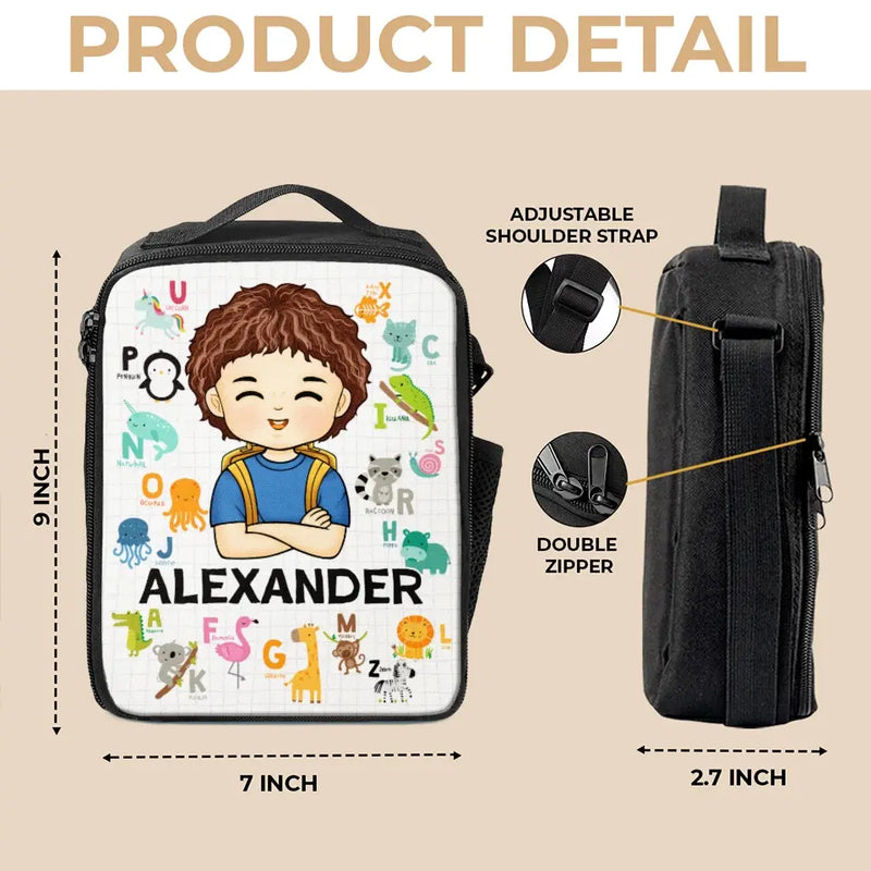 Custom Name Animal Alphabet Gifts for Kids - Personalized Lunch Bag