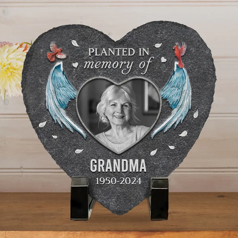 Custom Photo Angel Wing Memorial Gifts for Grandma - Personalized Memorial Stone