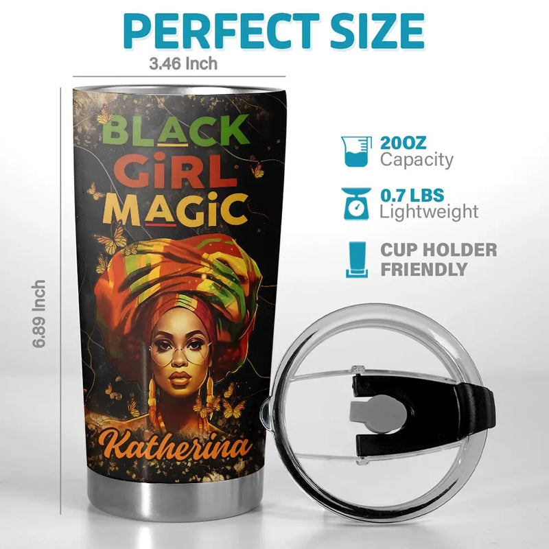 Custom Name Black Girl Magic Gifts for Women - Personalized Tumbler